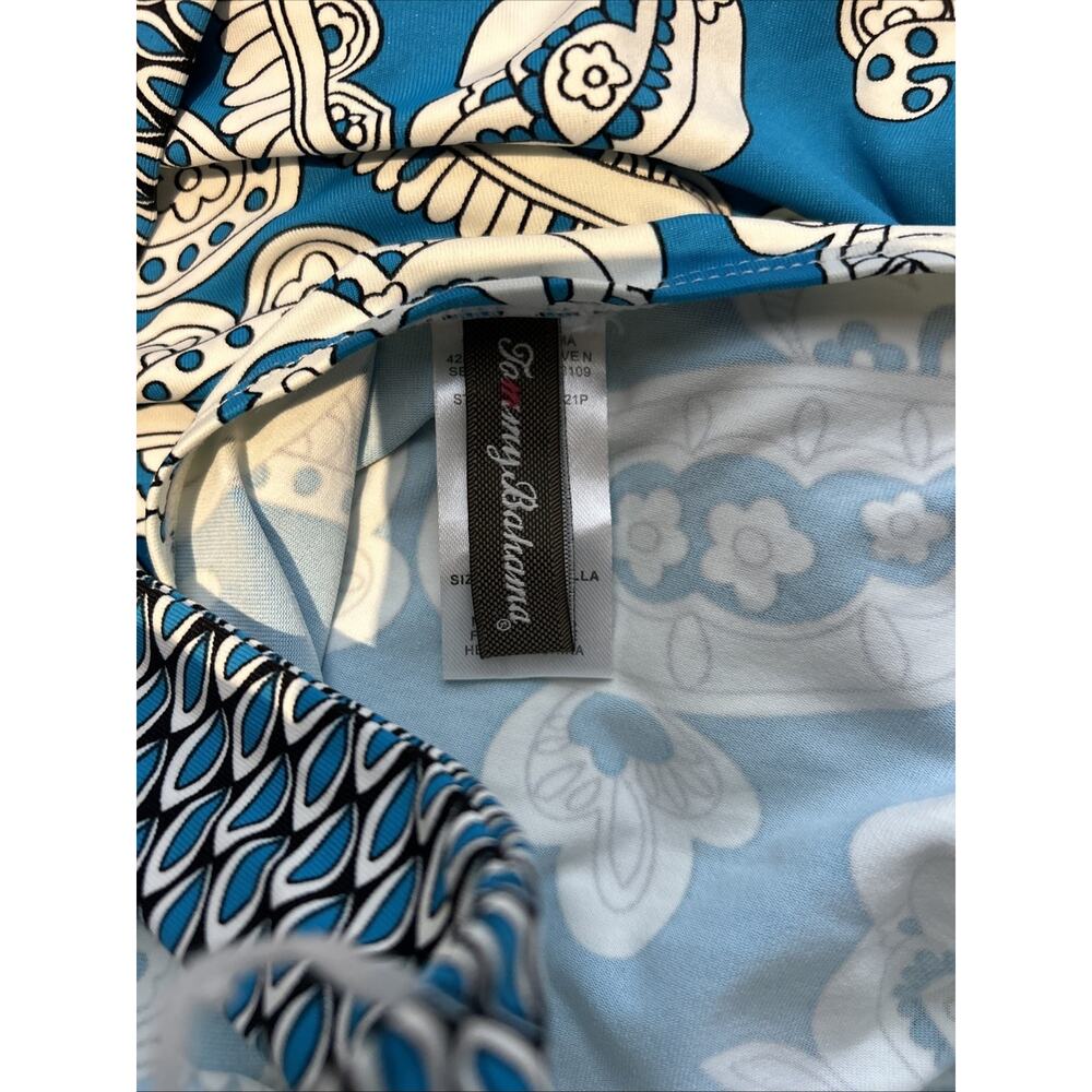 Tommy Bahama One Piece Swimsuit turq blue print pad top tummy control Size 6 - Picture 4 of 13